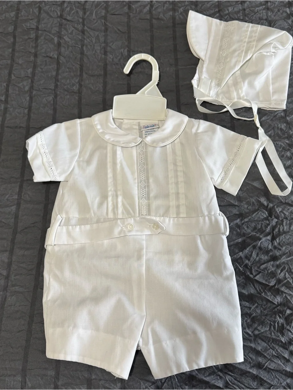 Vintage White Alexis Christening Baptism Romper Suit & Hat Size 3 Mos 10-13 lbs